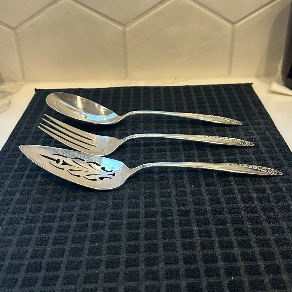 Wm Rogers IS Precious Mirror Silverplate 3 Pc Serving Set Fork Spoon Pie Server